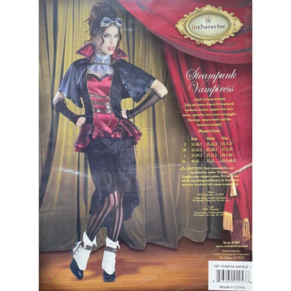 Vampire Victorian Halloween Costume Women's L Dress + Cape + Accessories